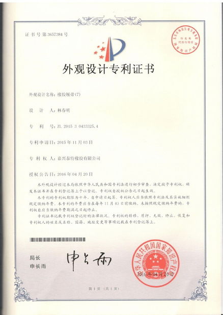 China JIAXING TAITE RUBBER CO.,LTD Certificações